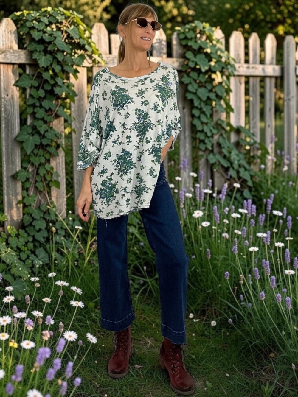 Free People We The Free Floral Tee Shirt Oversized S Short Sleeve Cotton